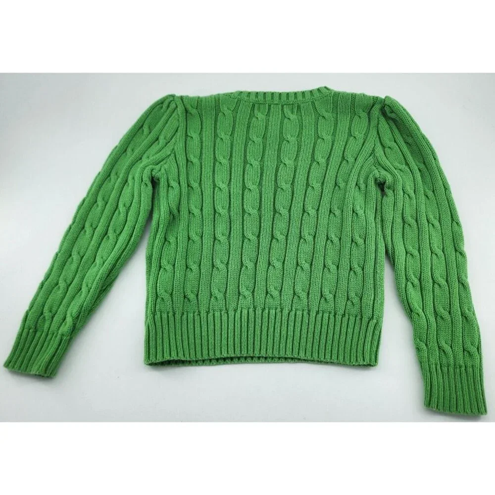 Ralph Lauren Kids‎ Long Sleeve Cable Knit Pullover Sweater Green/Pink Pony 3/3T